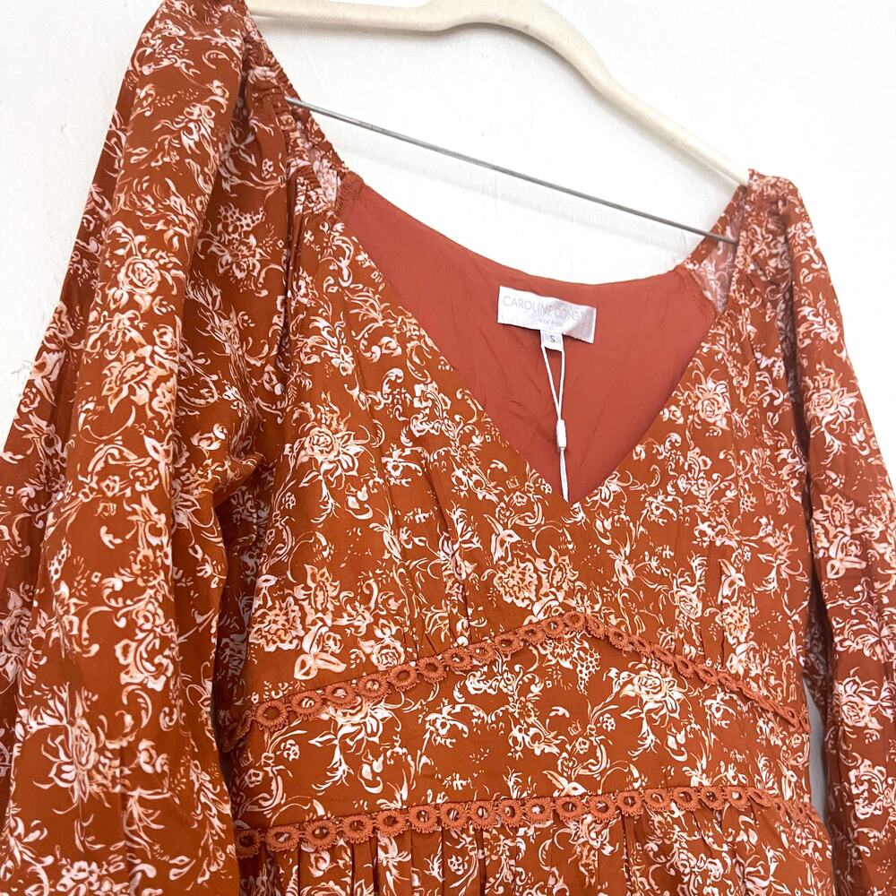 Caroline Constas Blakely Floral Mini Dress NWT Rust S - Picture 7 of 16